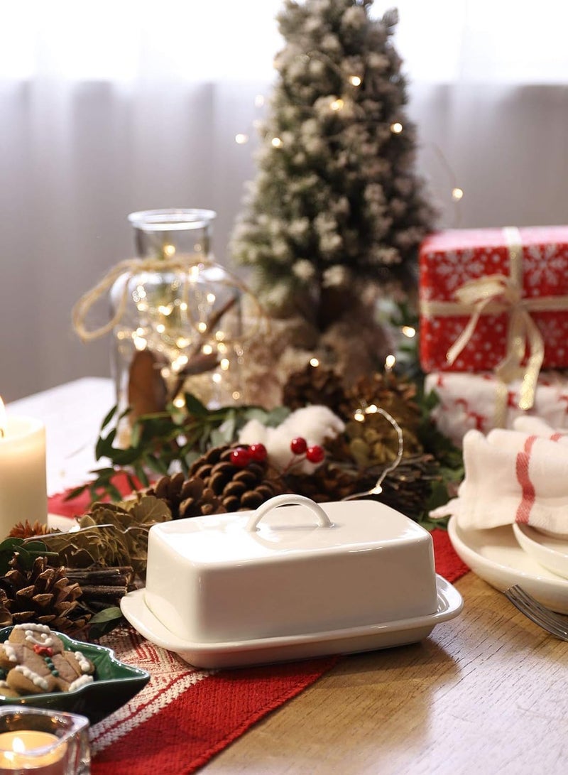 Sweese Large Butter Dish with Lid for Countertop, Porcelain 8oz Butter Keeper with Handle Cover Design, 7.7 Inch Butter Container Perfect for East/West Coast Butter, White - Image 5